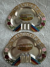 Vtg San Francisco CA Metal Souvenir Ashtray Cable Car, Flowers, Rainbow Lot Of 2 picture