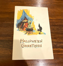 Gibson Halloween Greetings  Postcard Witch Black Cat Multicolor Halloween Cancel picture