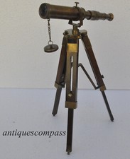 Solid Brass with Wooden Tripod Telescope Antique Nautical Vintage Decorative picture