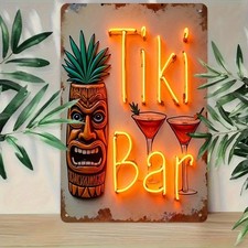 Vintage Tiki Bar Hawaiian Themed Neon-Style Tin Metal Signs Home Décor 8x12  picture