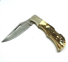 Vintage Beretta Italy Stag Antler Handle Lockback Folding Hunting Knife 1.4116 picture