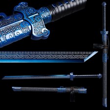 All Blue 1095 Carbon Steel Ninja Sword Japanese Straight Ninjato Full Tang picture