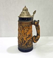 Vintage GERZ W Germany Beer Stein Hunting Boar Fox Handle Pewter Lid 10