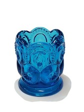 VINTAGE BLUE GLASS SCALLOP PANEL BEADED TOOTHPICK HOLDER COLLECTIBLE GLASSWARE picture