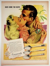 1947 Community Silverplate Ad Soldier Kissing Woman WWII Era Home For Keeps picture