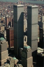 World Trade Center Aerial, Twin Towers, New York City, NY, Manhattan -- Postcard picture