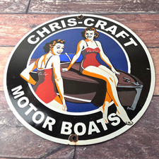 Vintage Chris Craft Sign - Motor Boats Porcelain Gas Pump Plate Sign picture