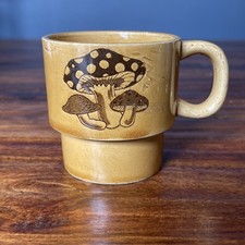 Vintage Stackable Japan Mushroom Coffee Mug Tan Brown Country Cottage Tea Cup picture
