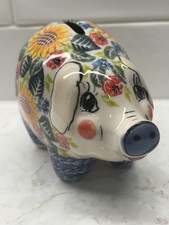 Kalich Polish Pottery Piggy Bank Sunflower UNIKAT Boleslawiec No Stopper 5