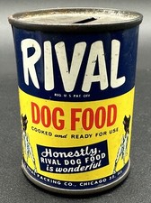 Vintage Rival Dog Food Metal Coin Piggy Bank 2 3/4
