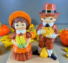 Vtg Lunds Lites Pilgrim Couple Boy Girl Figurine Handmade Thanksgiving Korea picture