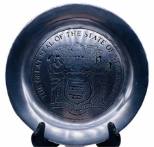 Vintage Hand-Crafted Frankham Great Seal of New Jersey Pewter Plate DuraCast picture