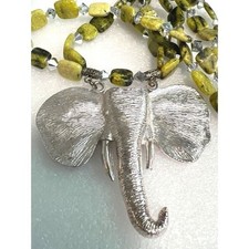 Elephant Beaded Necklace Chunky Figural Natural Serpentine Jasper Signed picture