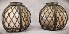 HANDEL SIGNED LAMP SLAG GLASS SHADES RARE ANTIQUE VTG PAIR picture