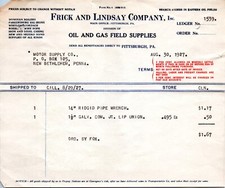 1927 Billhead - Frick and Lindsay, Pittsburgh PA - Oil and Gas Field Supplies picture
