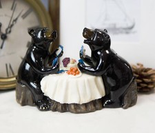 Western Rustic Black Bear Couple Enjoying Romantic Dinner In The Woods Figurine picture