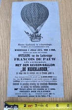 1876 Hot Air Balloon Ascension Netherlands Holland Event Poster Broadside Ad picture