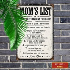 Funny Mom's Rules Kitchen Checklist Mother Gift Metal Tin Sign Wall Art picture