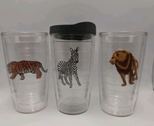 3 Vintage Tervis Tumblers Wild Safari Animal Collection 16 Oz W Lid Lion Tiger picture