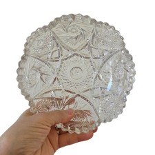 Vintage Pressed Glass Bowl Sawtooth Edge Starburst Pattern Clear Round Dish picture