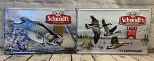 Vintage Schmidt’s Beer Signs Lot Of 2 Bass Fishing Geese Hunting Embossed Tin picture