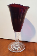 SOUVENIR VASE RUBY FLASHED Glass, beaded edge, 6.25