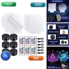 Honoson 6 Sets 3D Night LED Lamp Base Clear Acrylic Remote USB Round Square picture