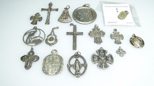 Sterling Silver 15pc Cross Crucifix Religious Medal Creed Pendants Lot picture