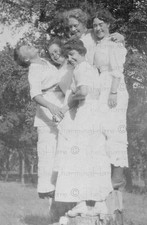 Vintage Photo Women Friends Playful Group Pose White Dresses 1930s Snapshot picture