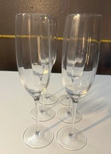 Set of 6 Pottery Barn Stemmed Clear Glass Champagne Flutes Gently Used.  picture