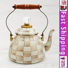 MacKenzie-Childs Mocha Check Tea Kettle 3 Qt, Authentic, Stock US-No Import Fees picture