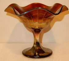 Amethyst Carnival Glass Basket Weave Compote - Northwood 5 1/2