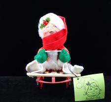 Vintage Annalee Mobilitee Doll Girl on Sled Tag Red & Green '87 1957/1981 #8010 picture