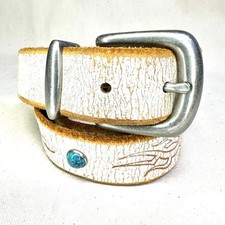Studded Leather Belt Western Vintage Silver Buckle Unisex 100cm picture