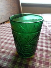 Vintage Anchor Hocking Forest Green Sandwich Glass Tumbler Mid Century 4
