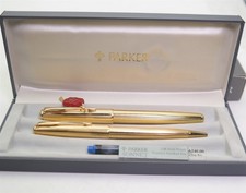 Vtg New Old Stock PARKER SONNET 23K Gold plated Fountain Pen & Ball point Set  picture