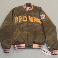Vintage Starter NFL Pro Line Clev Browns Satin Jacket Men's L Snap Bomber USA picture