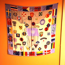 Vtg United Nations Of Korea 34x34” Silk Souvenir Scarf From 50’s Korean War, EUC picture