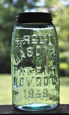 Vtg c. 1897 RED (over key) MASON'S PATENT QUART CANNING JAR *BOLD EMBOSS WHITTLE picture