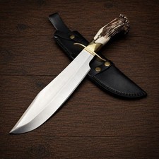 Aldo Raine Hunting Knife Replica Stag Horn Handle With Brass Guard & Sheath picture