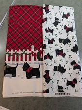 Vintage Daisy Kingdom Fabric Bundle Christmas Scottie Dogs Tossed Holly & Tartan picture