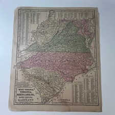 West Virginia, Virginia, North And South Carolina 1866 Original Atlas Map SV27-4 picture