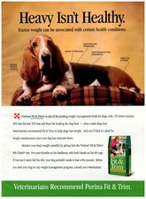 PRINT AD 1997 Purina Fit & Trim Heavy Isn't Healthy Cute Basset Hound Fat Dog picture