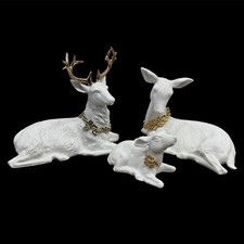 Traditions Porcelain Deer Set Buck Doe & Baby White & Gold Christmas Winter Rare picture