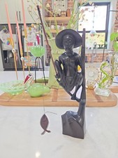 Folk Art Hand Crafted Wood Sculpture Stilt Fisherman Sri Lanka Wooden Figurine  picture