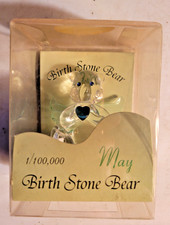 Vtg Future Sale 1/100,000 May Birth Stone Art Glass Angle Teddy Bear Figurine picture