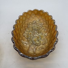 VTG Orange Glass Dish Imperial Pansy Relish Carnival Glass Marigold Retro Decor picture