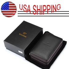 Cigar Case Portable Cedar Wood Leather Cohi Travel Humidor Box 4 Cigars Black picture