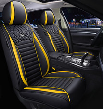 S02 Leather Car Seat Covers 5 Seats Front & Rear Seat Protector Black&yellow NEW picture