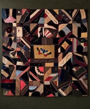 Museum c1880s Victorian Pictorial Crazy Quilt Top Silk Velvet Embroidery 54x56 picture